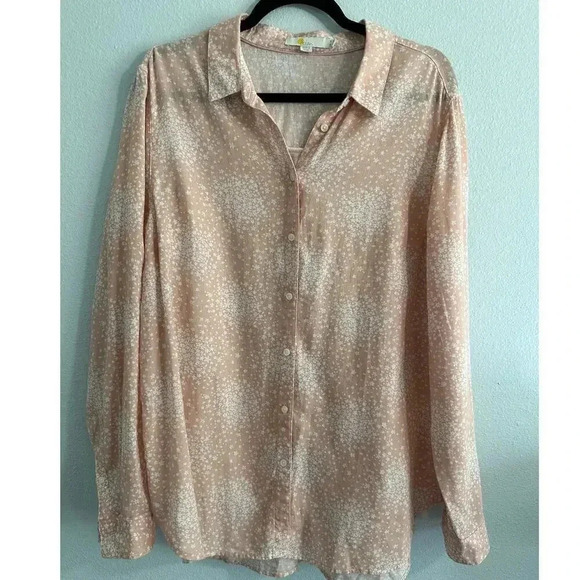 Boden Linen Cotton Button Down Abstract Floral Pink White 14 - Picture 2 of 7